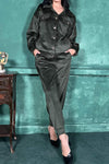 Women's Casual Corduroy Leather Patchwork Lapel Suit