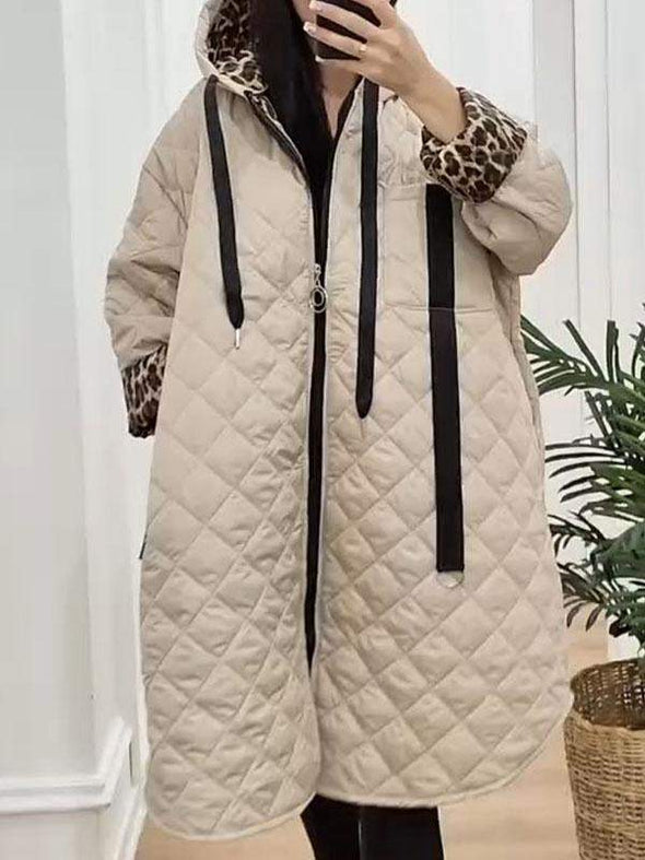 Women's Leopard Print Long Sleeve Hooded Overcoat