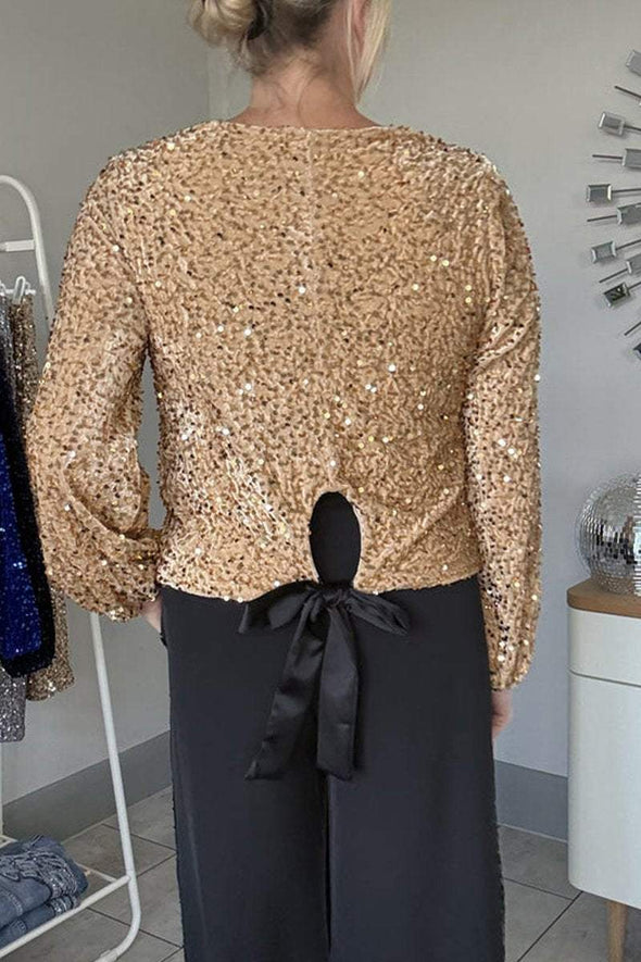 Women's Round Neck Long Sleeve Sequined Party Top