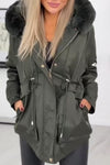 Women's Casual Short Windbreaker Large Fur Collar Waisted Hooded Jacket