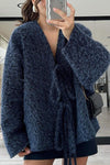 Women's Casual Solid Color Winter Tie Cardigan