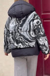 Women's casual fake two-piece hooded abstract pattern coat