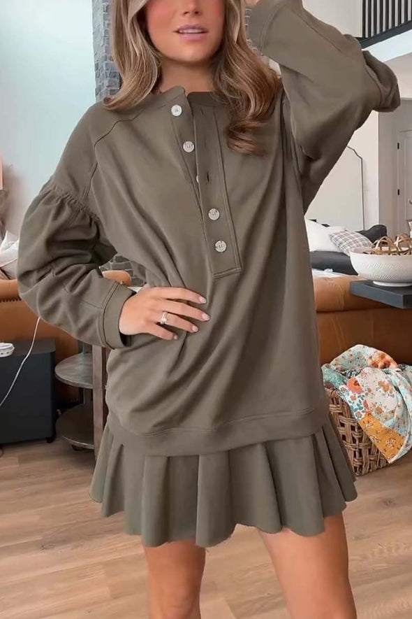 Women's casual pleated hem sweatshirt dress