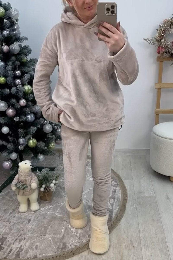 Women's Casual Hooded Solid Color Two-piece Home Clothes