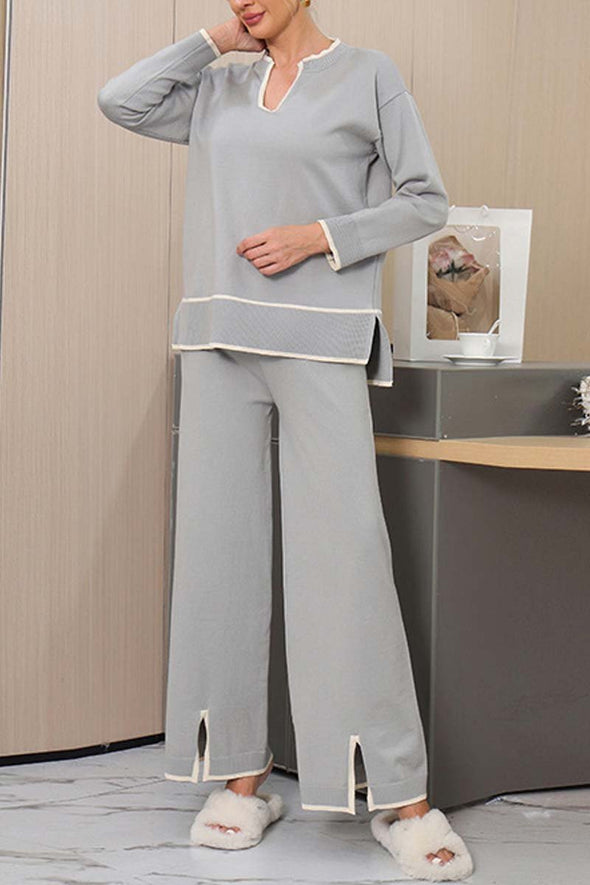 Women's U-neck long-sleeved knitted sweater suit