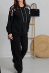 Women's Casual Shoulder Web Lace Spliced Hooded Sweatshirt Two Piece Set