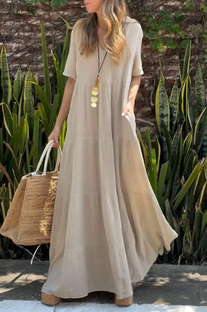 Women's Casual Solid Color Cotton Linen Dress