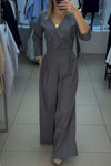 Women's V-neck Solid Color Jumpsuit