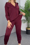 Women's casual and comfortable hooded v-neck suit