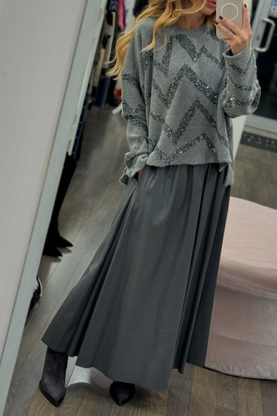 Women's Solid Color Casual Wavy Sequin Skirt Suit