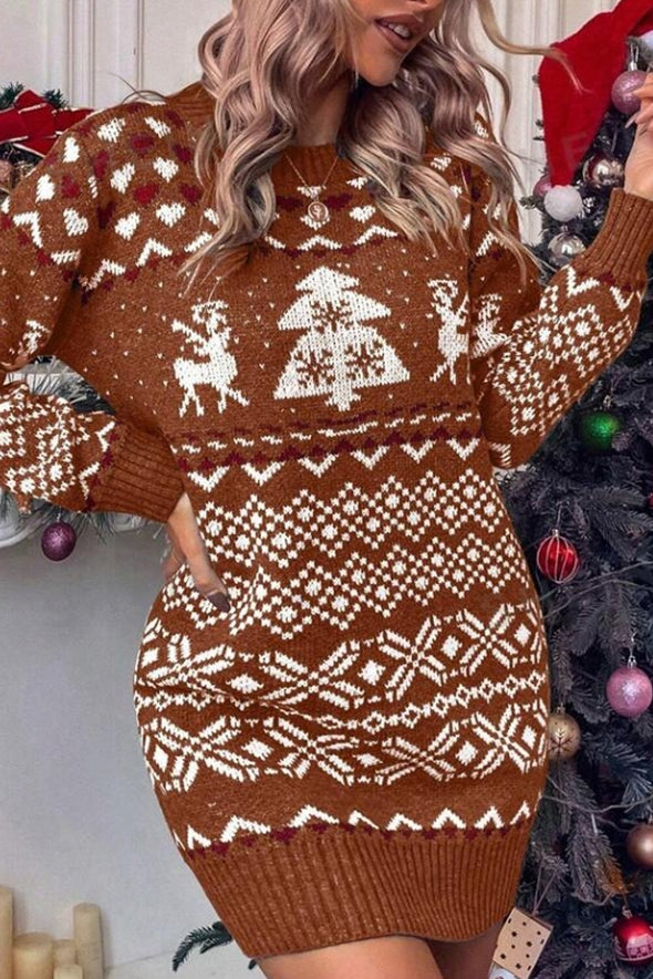 Women's Christmas Crew Neck Knitted Dress