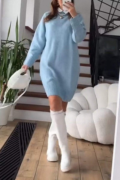 Women's Casual Round Neck Knitted Short Dress