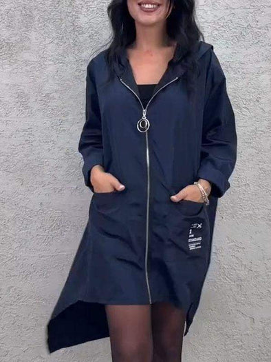 Women's Hooded Long-sleeved Trench Coat