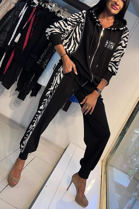 Women's Casual Hooded Animal Printed Two-piece Suit