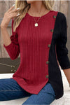 Women's Patchwork Contrasting Pitted Knit Top