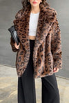 Women's Casual Lapel Leopard Print Fur Coat