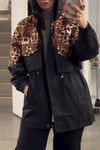 Women's fashionable leopard print patchwork hooded waist coat