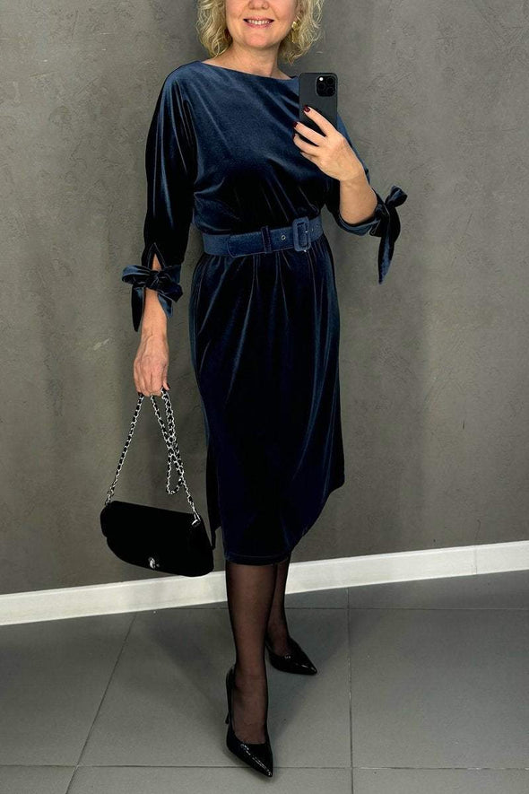 Women's Casual Round Neck Suede Dress