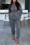 Women's casual irregular hem sports round neck sweatshirt suit