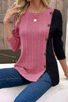 Women's Patchwork Contrasting Pitted Knit Top