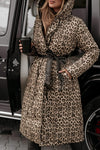 Women's Hooded Side Slit Leopard Print Reversible Long Cotton Coat