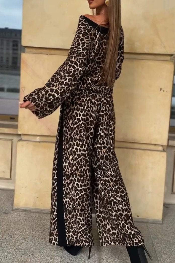 Ladies Casual Leopard Print Contrast Edge Suit