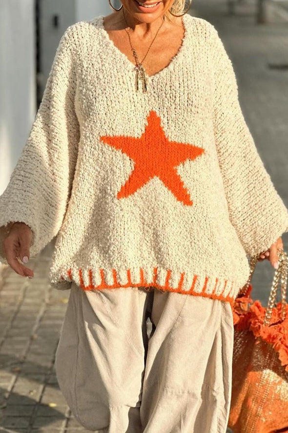 Women's Casual V-neck Star Pattern Sweater