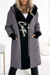 Women's Hooded Zippered Letter Print Long Coat