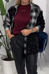 Women's casual plaid sequined patchwork jacket