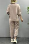 Women's Casual Contrast Color Stand Collar Half-Zip Sports Suit