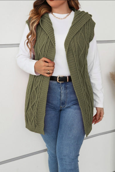 Women's casual sleeveless hooded knitted cardigan