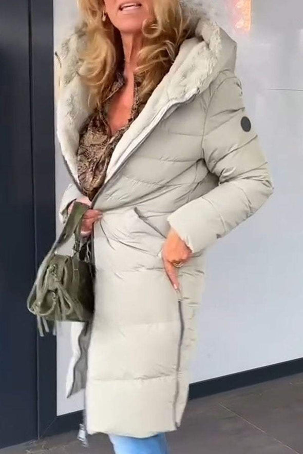 Women's Solid Color Plush Long Coat