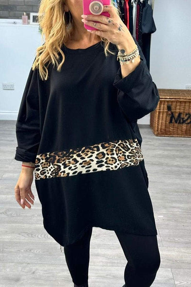 Women's Casual Round Neck Leopard Printed Long Sleeve Top