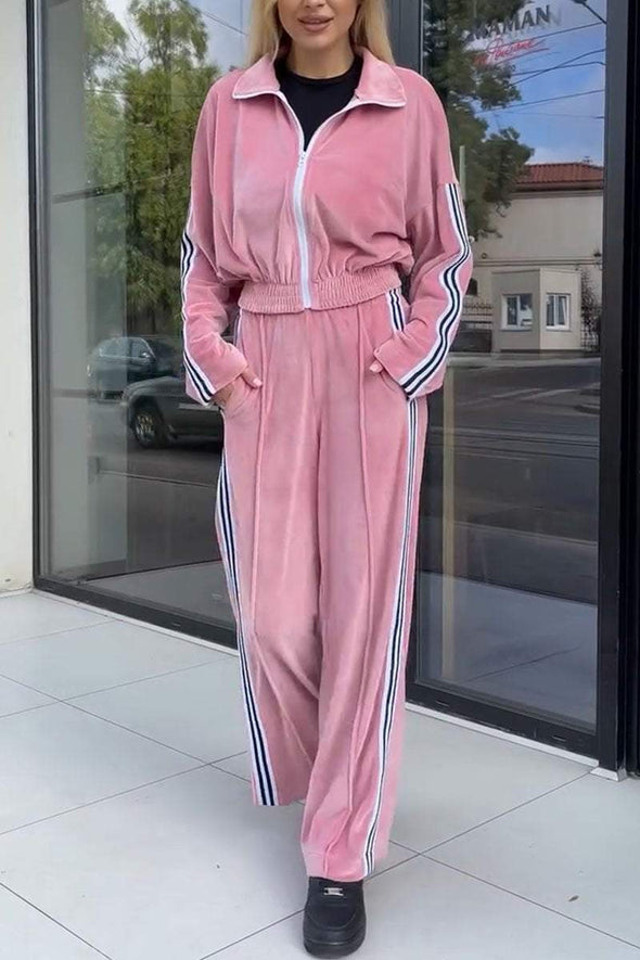 Women's Casual Striped Long Sleeve Two Piece Set