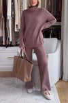 Women's casual solid color turtleneck sweater pants suit