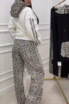 Women's Casual Hooded Leopard Print Patchwork Sweatpants Suit