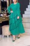 Women's Casual Round-neck Long-sleeved Pleated Dress