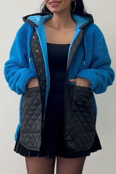 Women's Hooded Patchwork Plush Coat