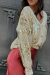 Women's Fashion V-Neck Sequined Knitted Jacket