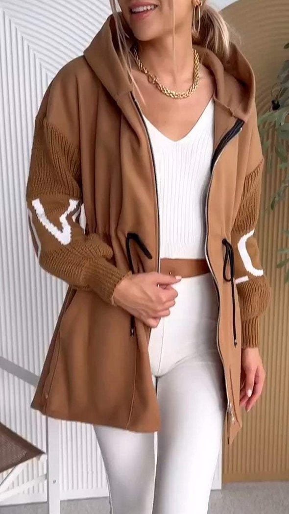 Women's Hooded Patchwork Knitted Coat