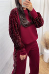 Women's Round Neck Shiny Sweatshirt Two Piece Set