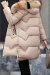 Women's Solid Color Thickened Mid-length Large Fur Collar Slim-fitting Cotton Coat