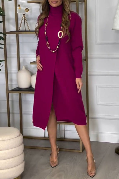 Women's Turtleneck Long Sleeve Slit Dress