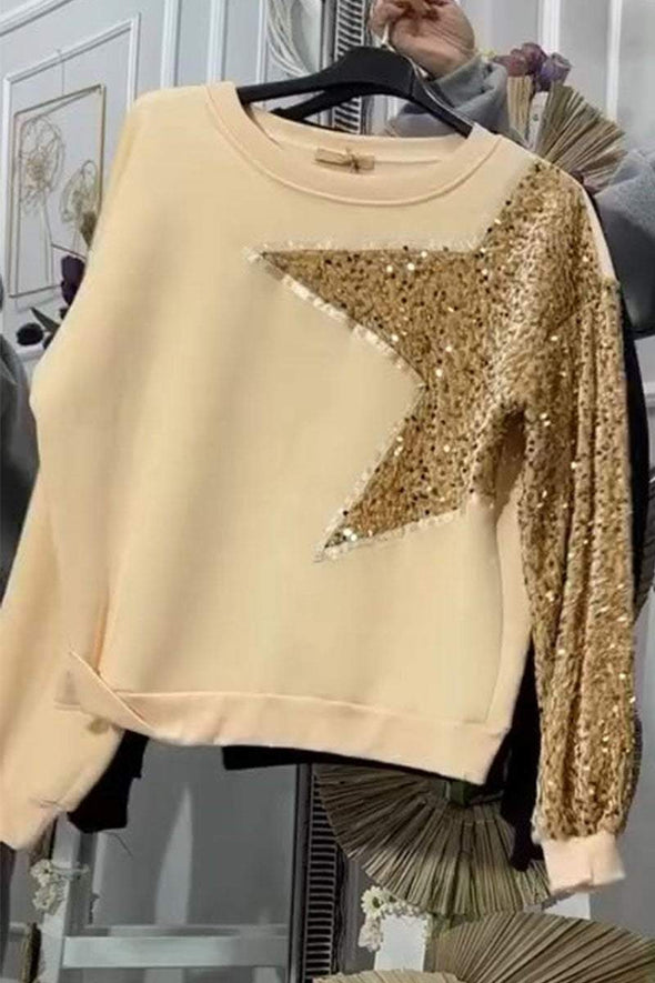 Women's Round Neck Long Sleeve Sequined Sweatshirt Two Piece Set