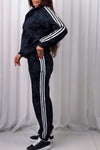 Women's Lapel Long Sleeve Striped Hoodies Two Piece Set