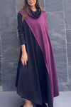 Women's casual two-color stitching turtleneck dress