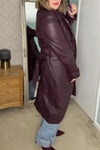 Women's vintage burgundy leather coat