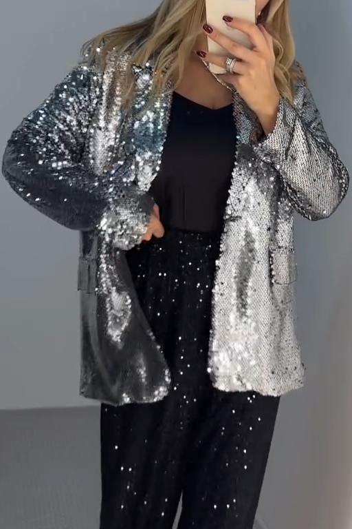 Women's Casual Elegant Solid Color Sequin Blazer