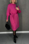 Women's Round-neck Solid Color Long-sleeved Dress