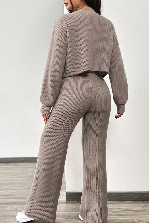 Women's Casual Solid Color Knitted Cardigan Suit